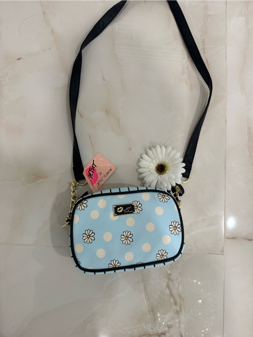 Betsey Johnson Light Blue Daisy Polka Dot Crossbody Bag